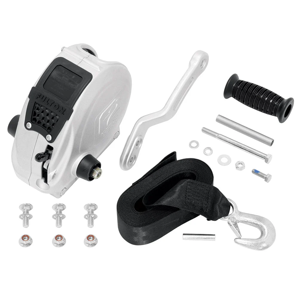 Fulton F2 Trailer Winch 1,600 lbs. - Single Speed w/Strap, Sharkskin Finish – Marine Boat Replacement Part