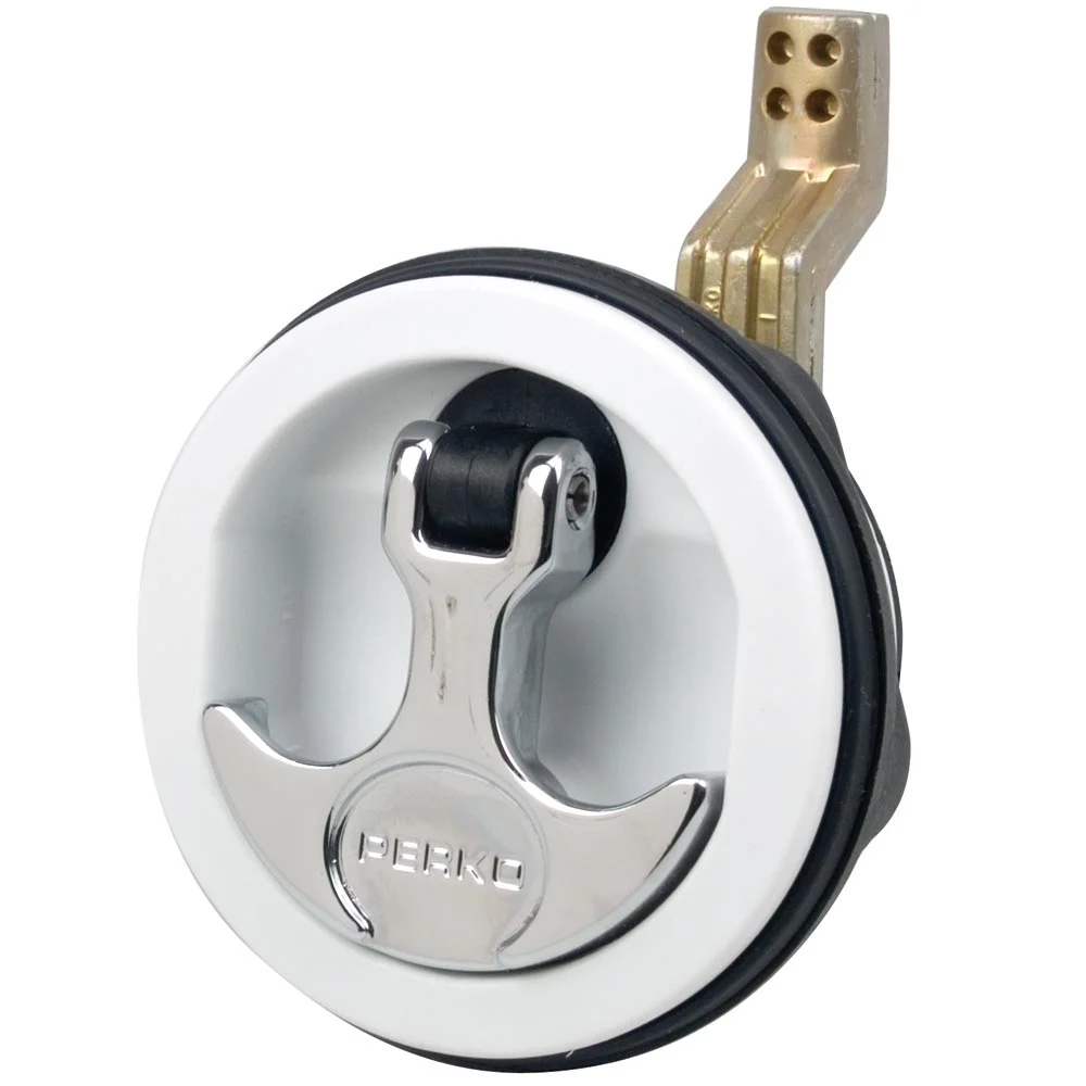 Perko Flush Latch - Surface Mount Offset Cam Bar - 2.5" Hole - White – Marine Boat Replacement Part