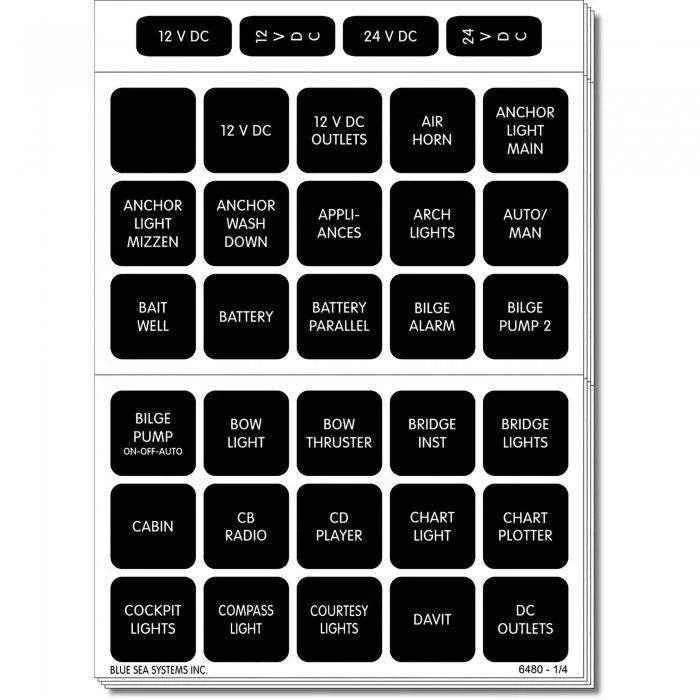 Blue Sea 120 Black Dc Labels 4217