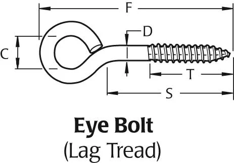 Hindley Stainless Steel Lag Thread Eye Bolt - 5/16" Diameter x 2-3/4" Shank