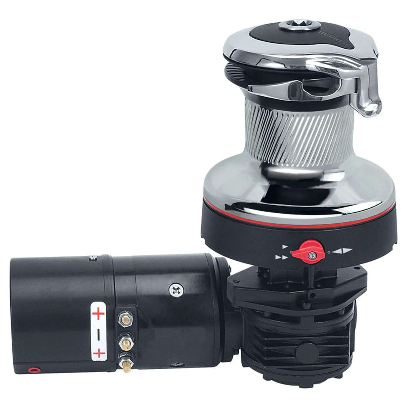 Harken 46 Electric Self-Tailing Rewind Radial Chrome Winch Reverse Speed 24V, Horizontal Left Mount