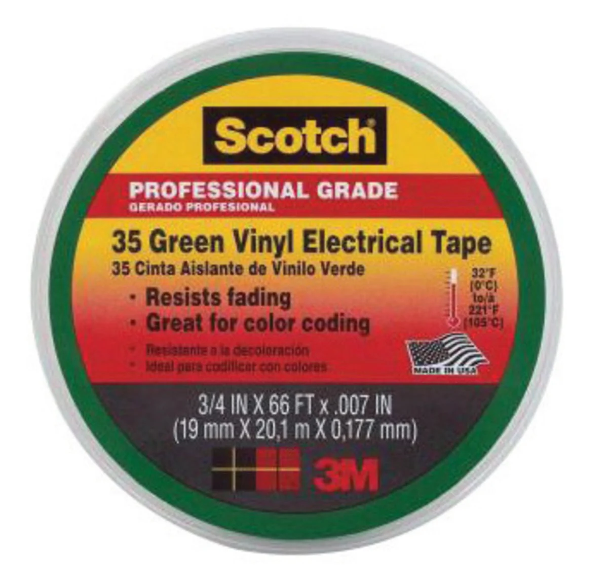 3M Vinyl Electrical Tape 3/4" x 66 ft. - Green