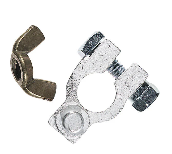 Ancor Battery Terminals, Tinned Brass 1 Negative, 5/16", 1 Positive, 3/8", Wing Nut