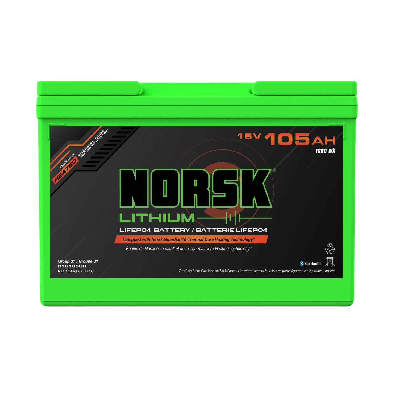 Norsk B16105gh 16v 105ah Heated Lifepo4 Lithium Deep Cycle Battery - B16105GH