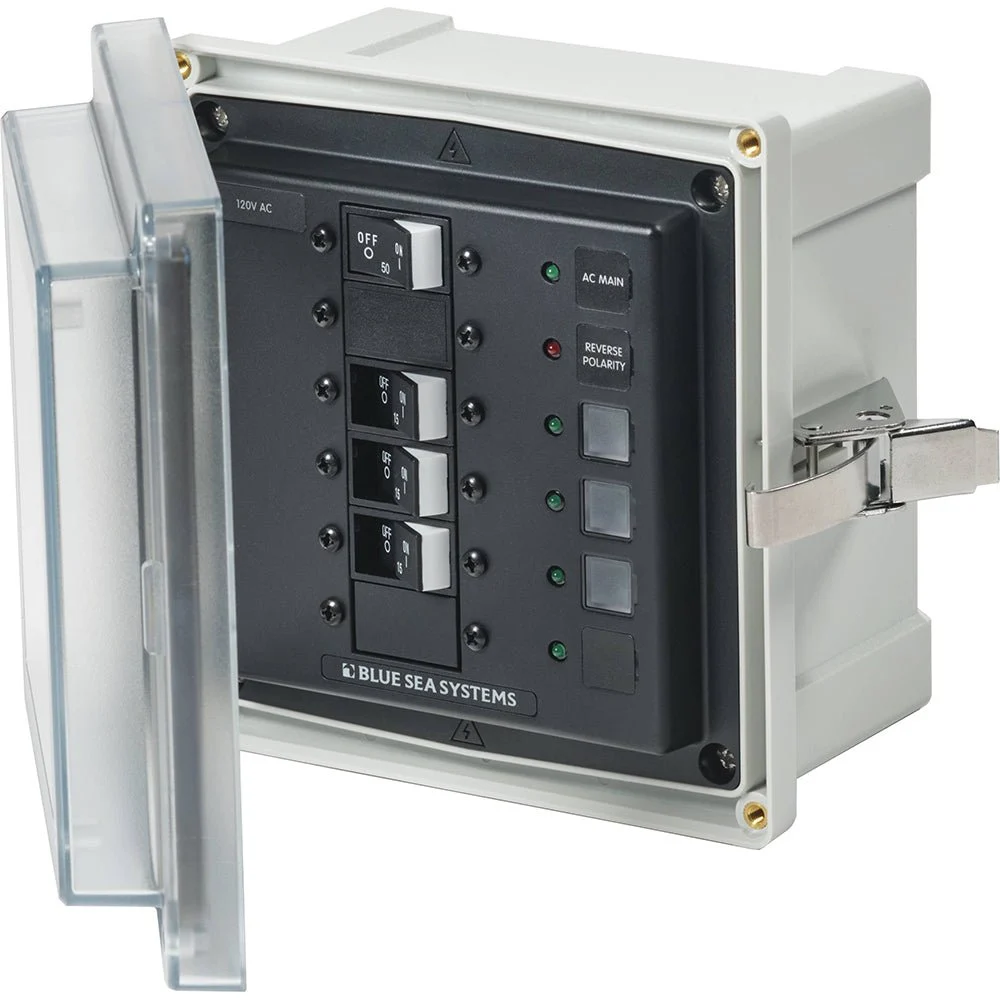 Blue Sea Systems 3130 - SMS Panel Enclosure w/Main & 3 Branch (15A) - 120V AC – Marine Boat Replacement Part