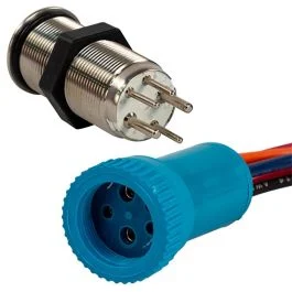 Bluewater 19mm Push Button Switch - Off/On/On Contact - Blue/Green/Red Led - 1' Lead