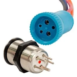 Bluewater 22mm Push Button Switch - Off/(On)/(On) Double Momentary Contact - Blue/Green/Red Led - 1' Lead