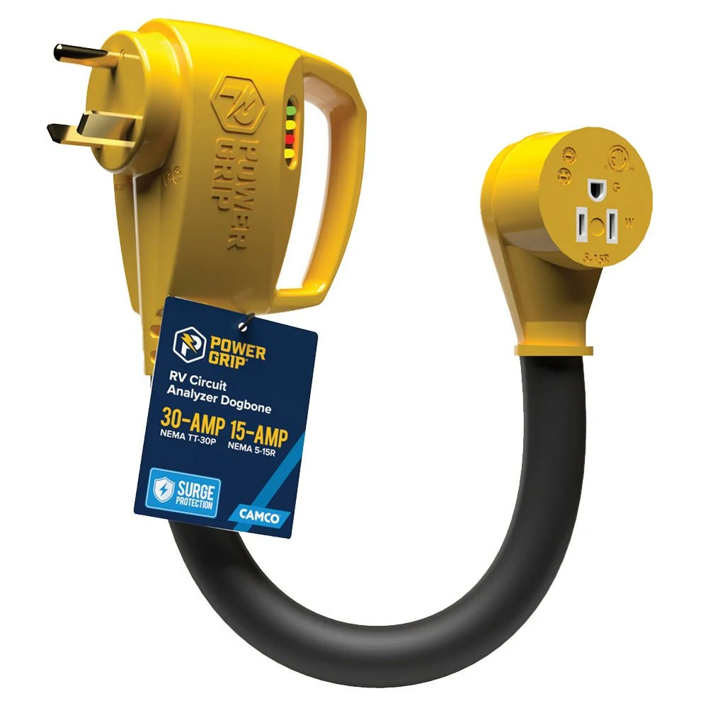 Camco Power Grip RV 12" 30Amp Circuit Analyzer Dogbone - Integrated Surge Protection – Marine Boat Replacement Part