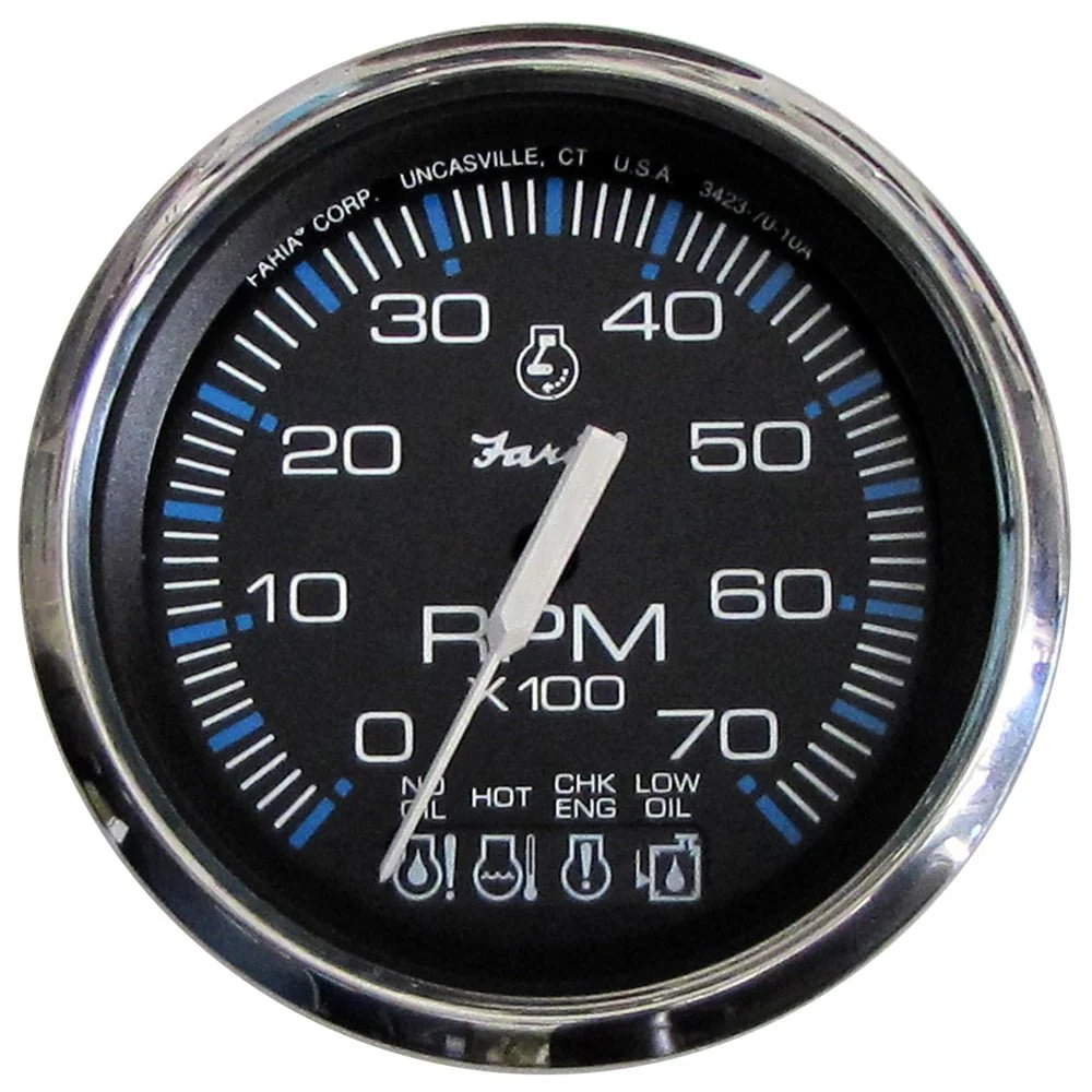 Faria Beede Instruments Outboard Chesapeake Black SS 4" Tachometer w/Systemcheck Indicator - 7000 RPM (Gas) f/ Johnson / Evinrud