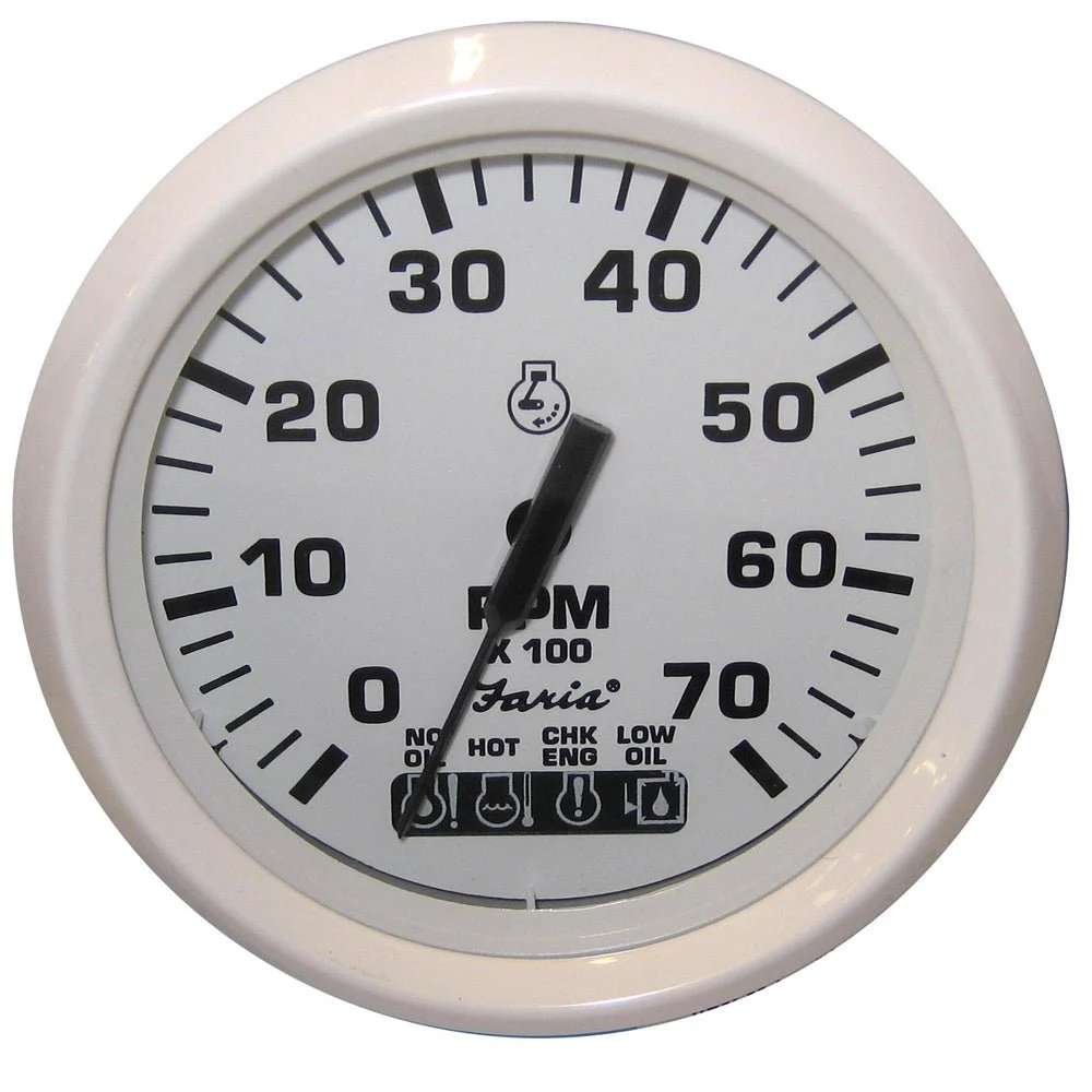 Faria Beede Instruments Outboard Dress White 4" Tachometer w/Systemcheck Indicator - 7000 RPM (Gas) (Johnson / Evinrude Outboard
