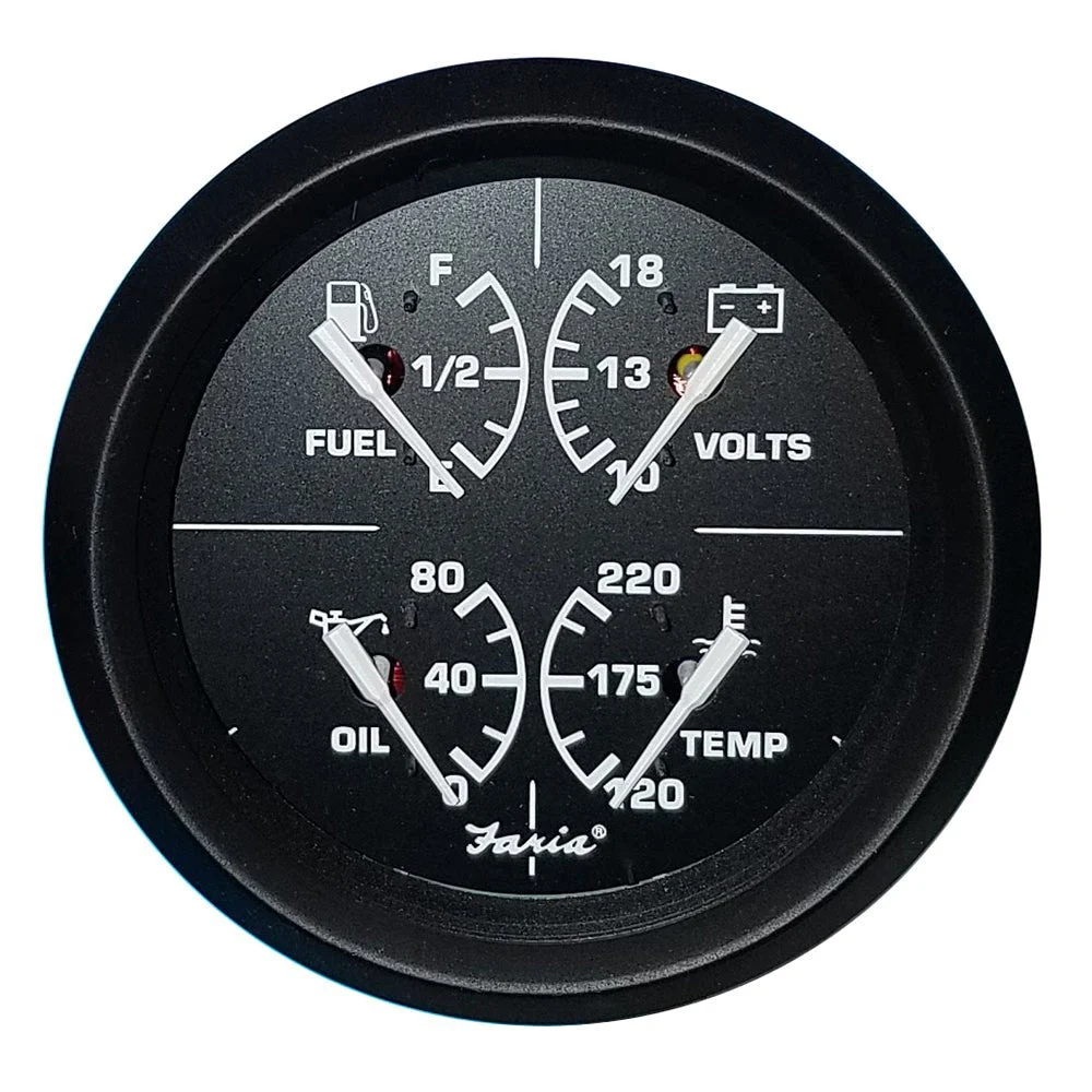 Faria Beede Instruments Euro Black 4" Multifunction Gauge - Volt/Fuel/Oil/Water Temperature – Marine Boat Replacement Part