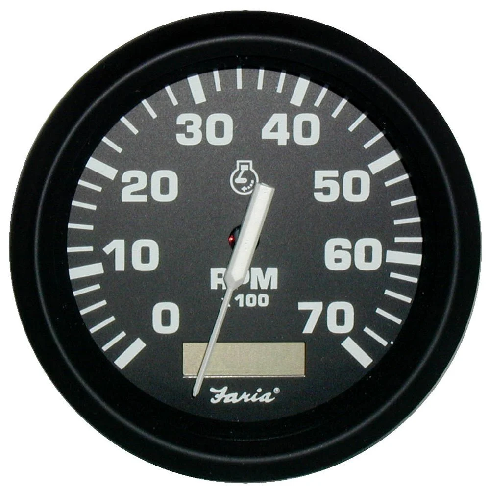 Faria Beede Instruments Outboard Euro Black 4" Tachometer w/Hourmeter - 7,000 RPM (Gas - Outboard)