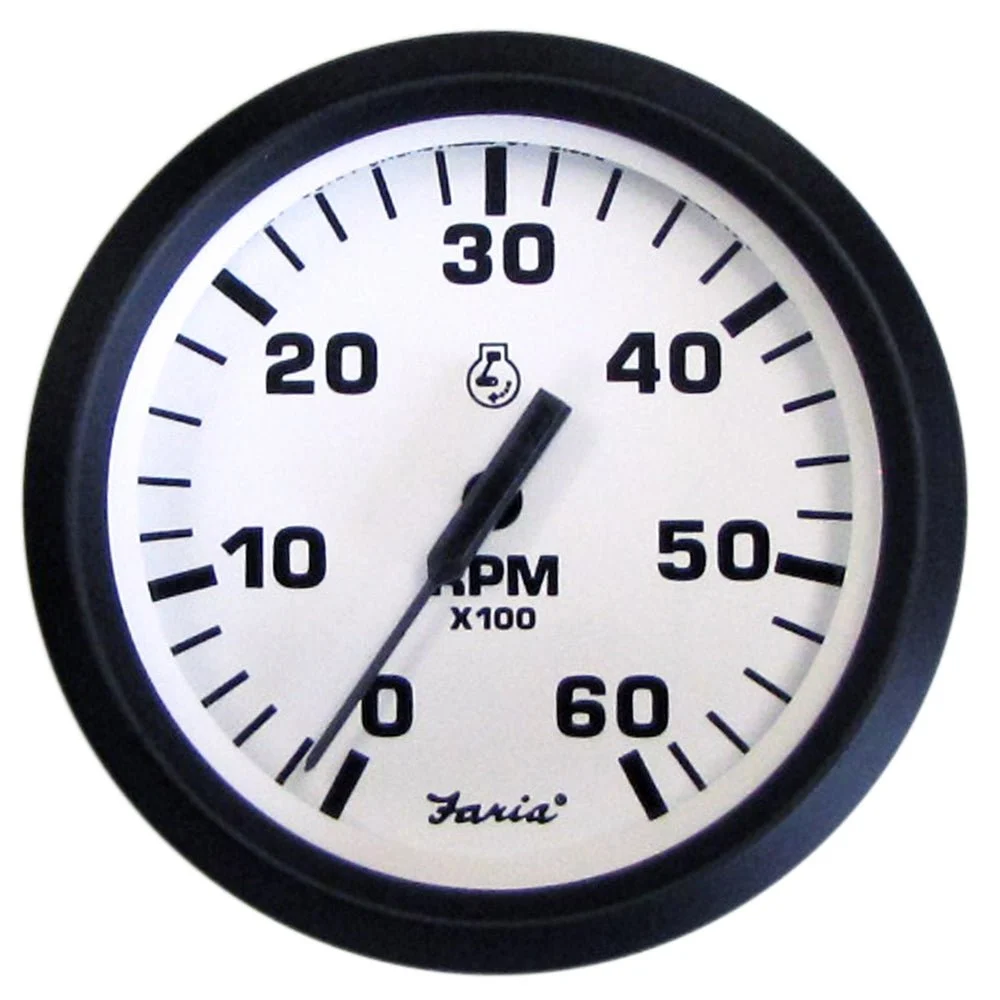 Faria Beede Instruments Inboard Euro White 4" Tachometer - 6000 RPM (Gas) (Inboard & I/O)