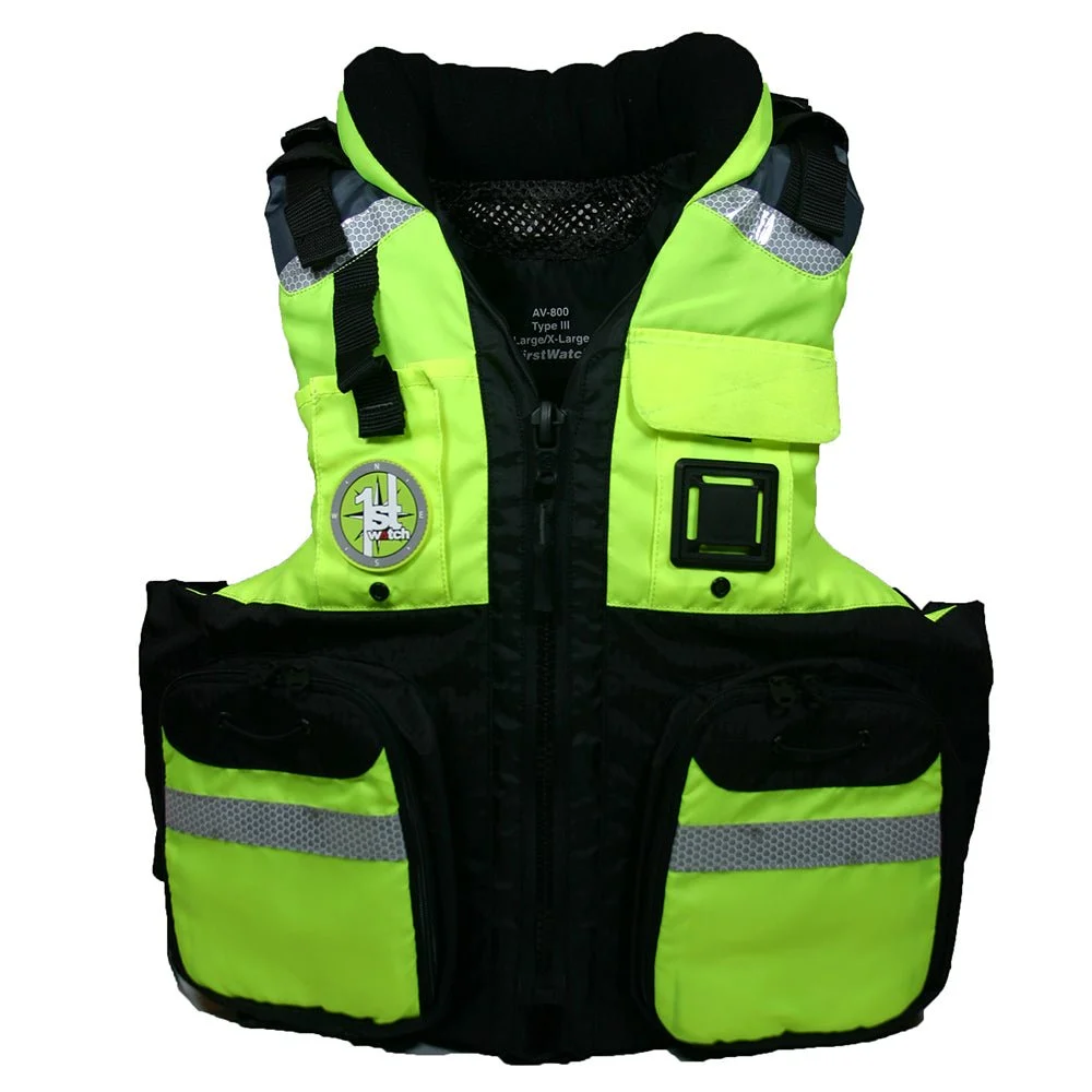 First Watch AV-800 Four Pocket Flotation Vest - Hi-Vis Yellow - Large to XL – Marine Boat Replacement Part