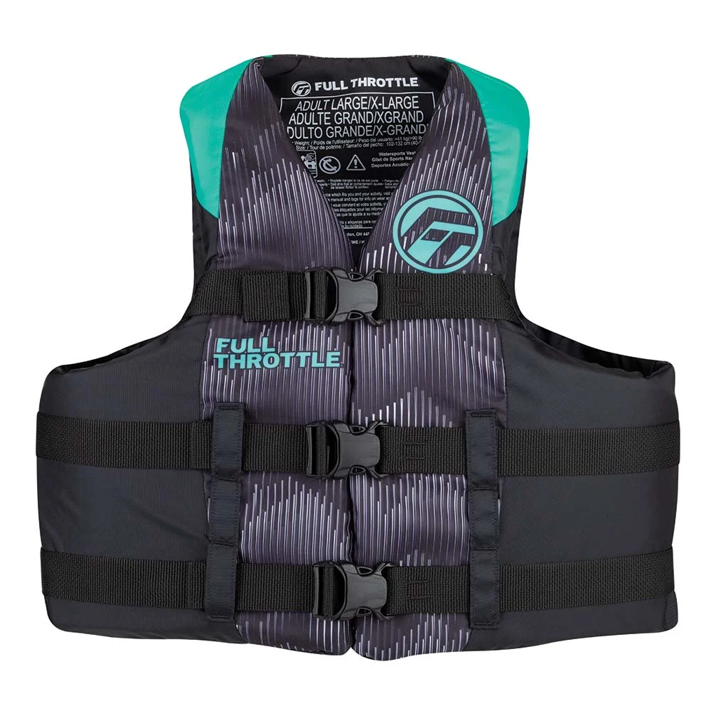 Full Throttle Adult Nylon Life Jacket - S/M - Aqua/Black – Marine Boat Replacement Part