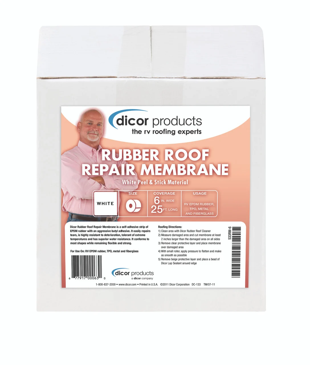 Dicor 533RM-6 EPDM Rubber Roof Repair Membrane - 6" x 25' Roll - 533RM-6