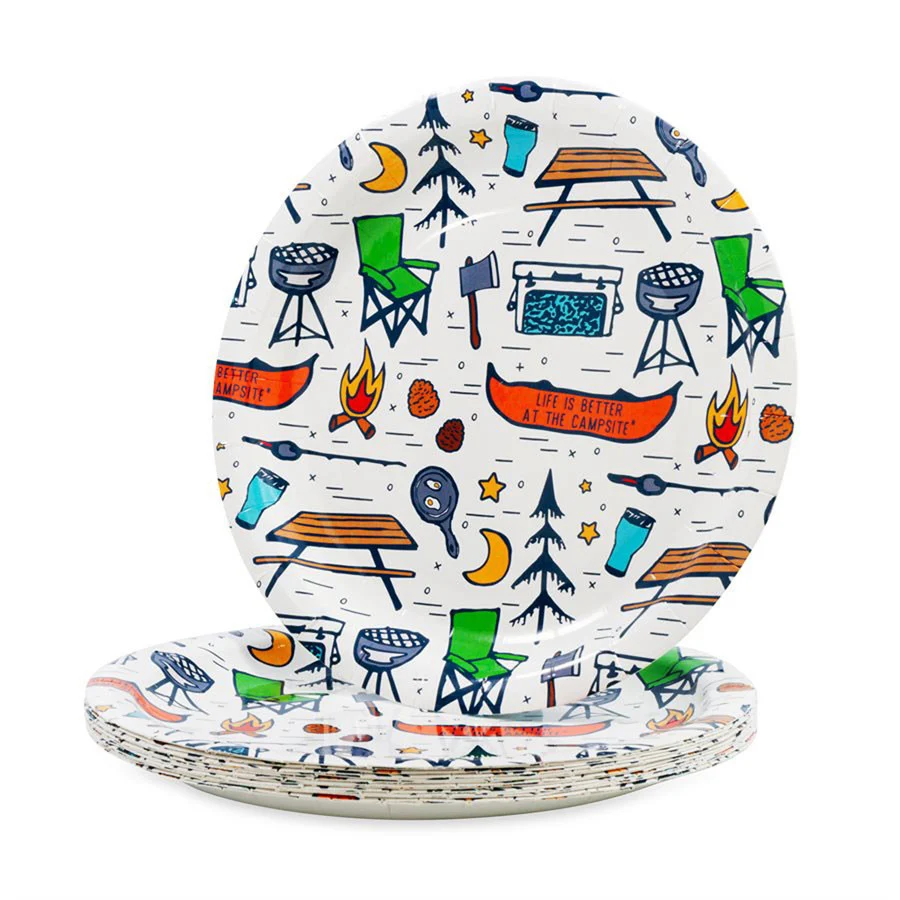 Camco 53376 9" Paper Plates - Campsite Pattern, 25-Count - 53376