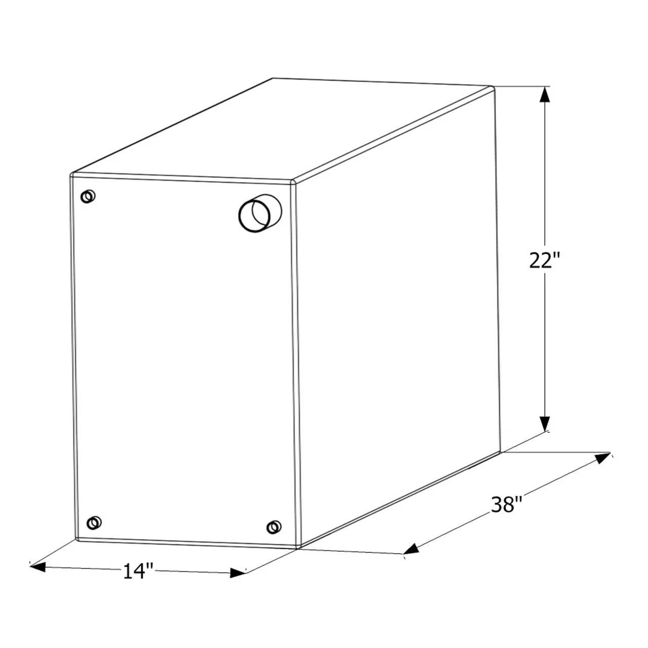 Icon 12453 Fresh Water Tank with 1/2" FTP and 1-1/4" Filler WT2453 - 38" x 14" x 22", 50 Gallon - 12453