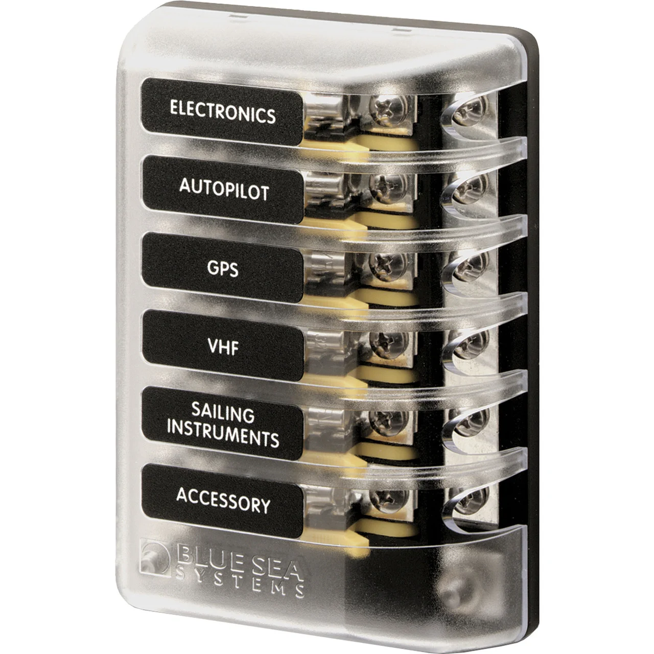 Blue Sea Systems 5015-BSS ST Glass 6-Circuit Fuse Block with Negative Bus and Cover - 5015-BSS