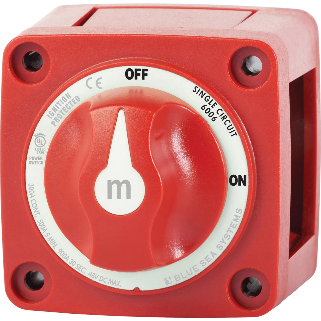 Blue Sea Systems 6006-BSS m-Series Mini On-Off Battery Switch with Knob- Red - 6006-BSS