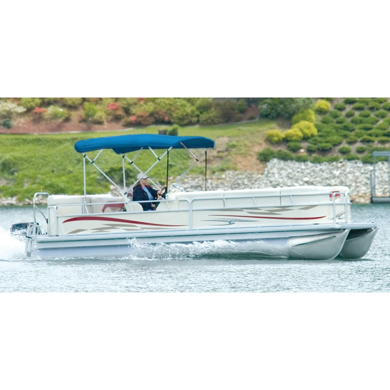 Carver 510AL04 Sunbrella Pontoon Bimini Top with Running Light Cut-Out - Pacific Blue, Fits Frame 50510 - 510AL04