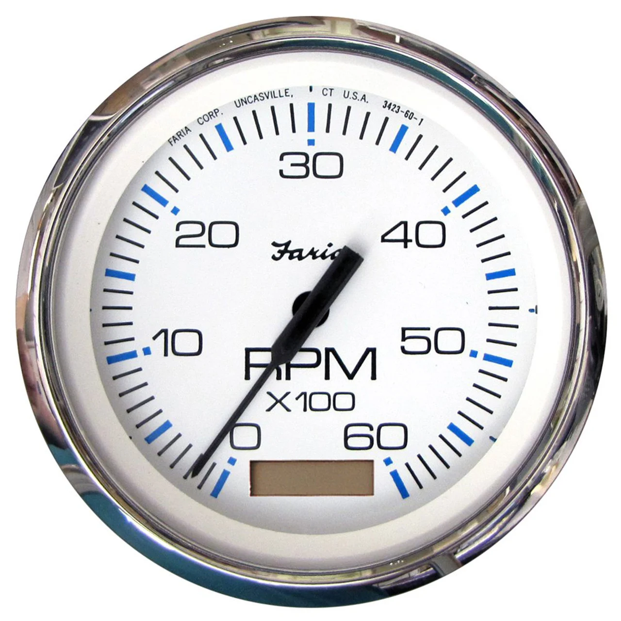 Faria 33832 Chesapeake Stainless Steel Tachometer with Hourmeter (6000 RPM) Gas - 4", White - 33832
