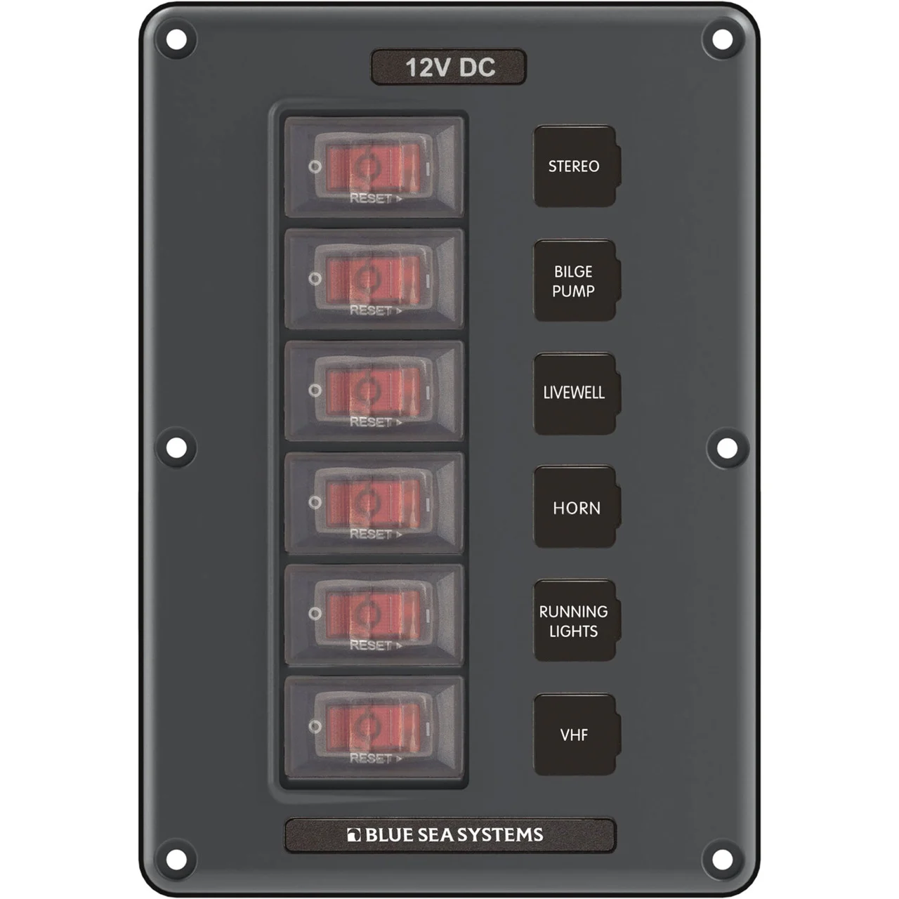 Blue Sea Systems 4322-BSS Panel Switch H2O CB 6POS GRAY - 4322-BSS
