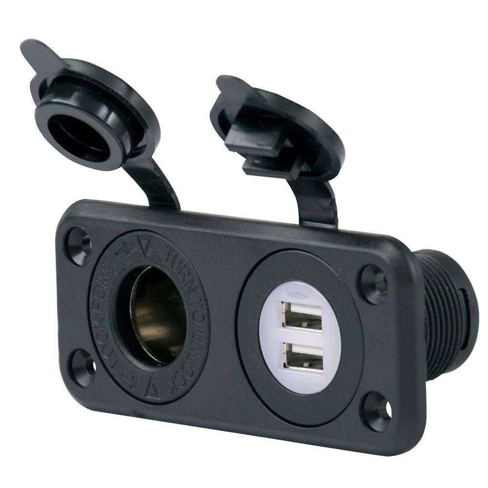 Marinco SeaLink® Deluxe Dual USB Charger & 12V Receptacle – Marine Boat Replacement Part