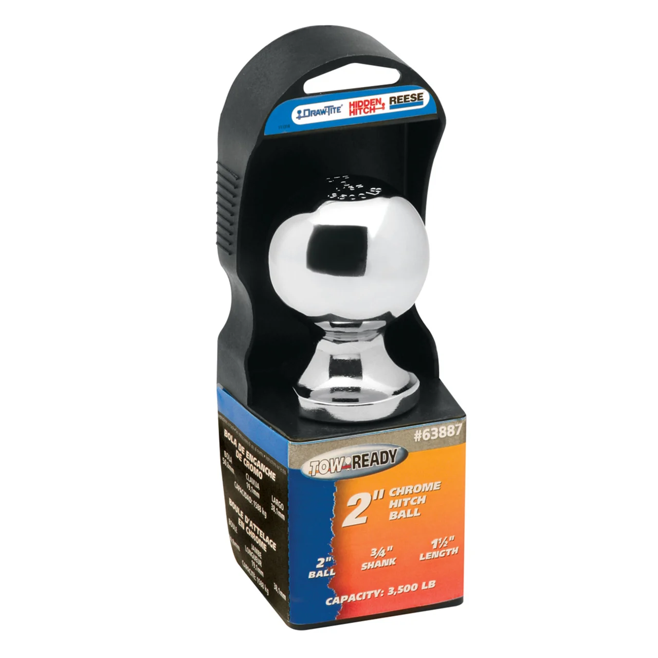 Reese 63887 Packaged Class II Hitch Ball, Chrome - 2" Ball x 3/4" x 1-1/2", 3,500 lbs. - 63887