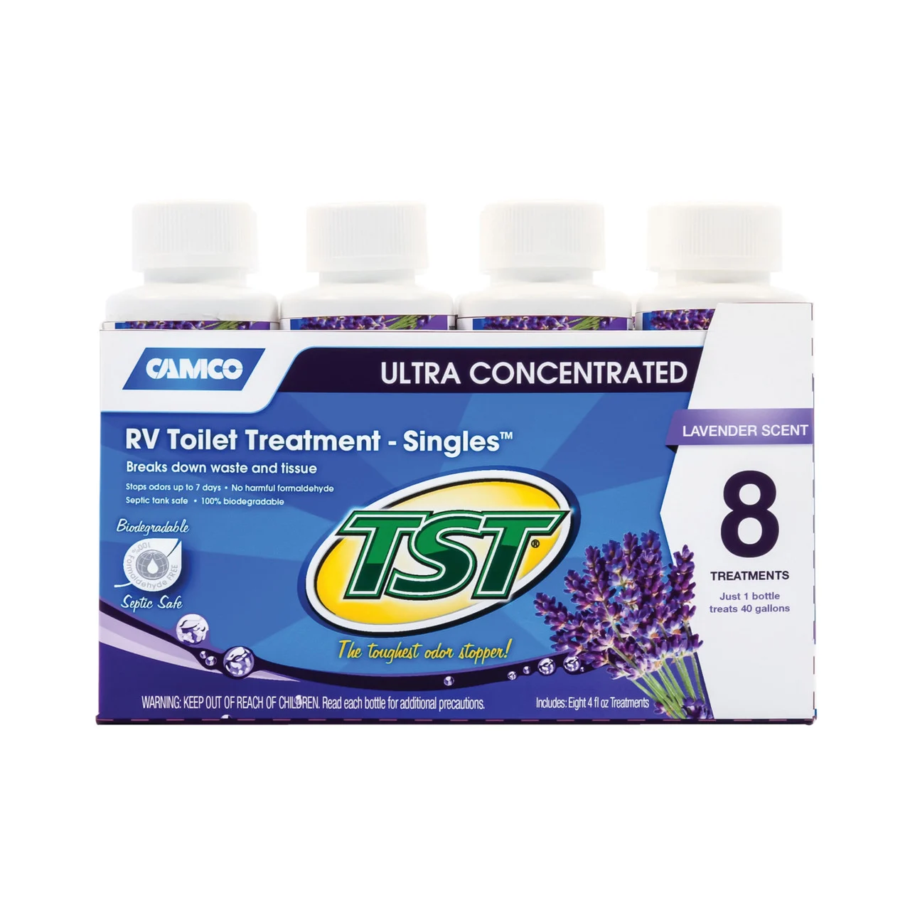 Camco 41551 Tst Lavender Holding Tank Treatment - 4Oz. Liquid, 8 Pack - 41551