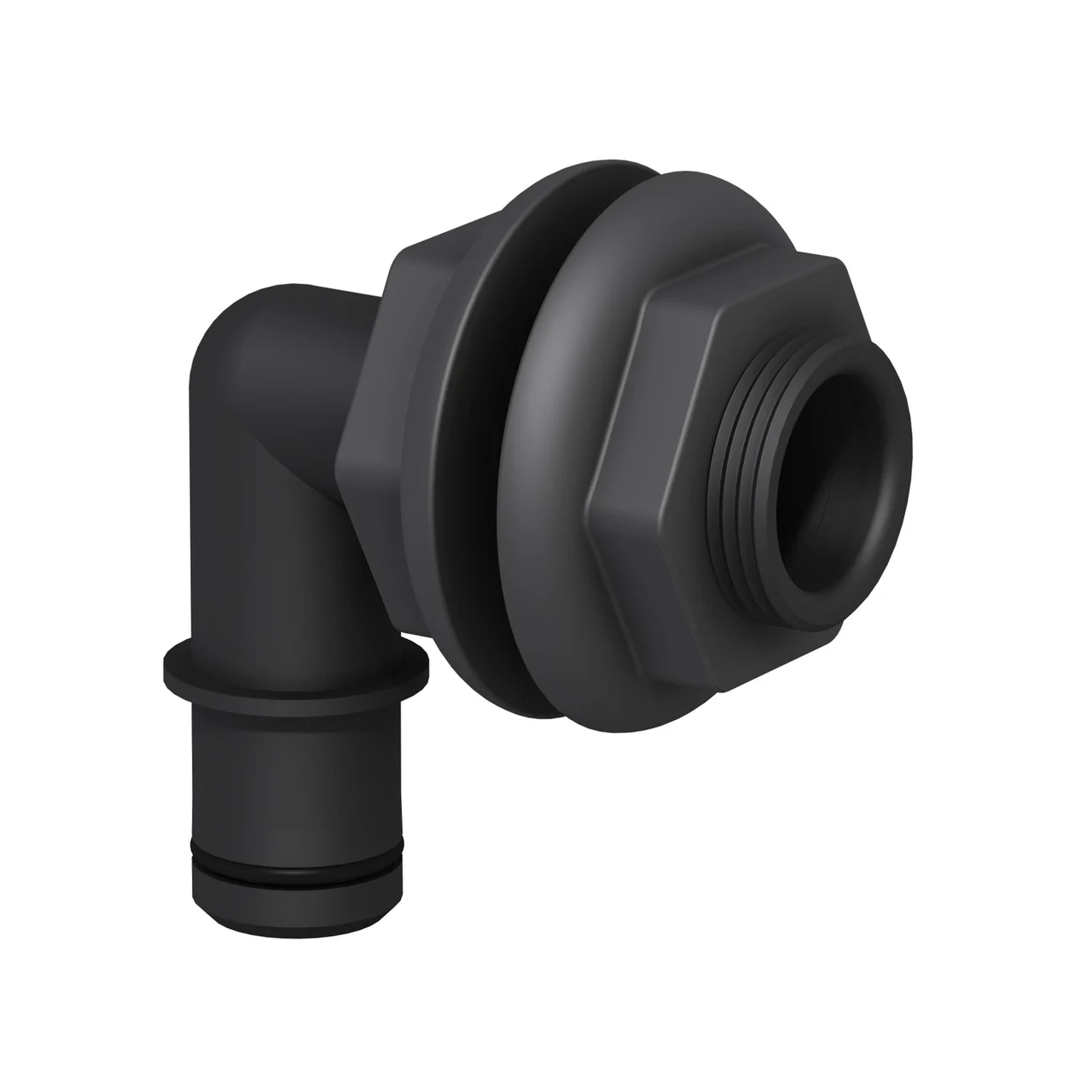 Flow-Rite MA-007-QLB Qwik-Lok Flanged Thru-Hull 3/4" Fitting - 90° Elbow, Black - MA-007-QLB