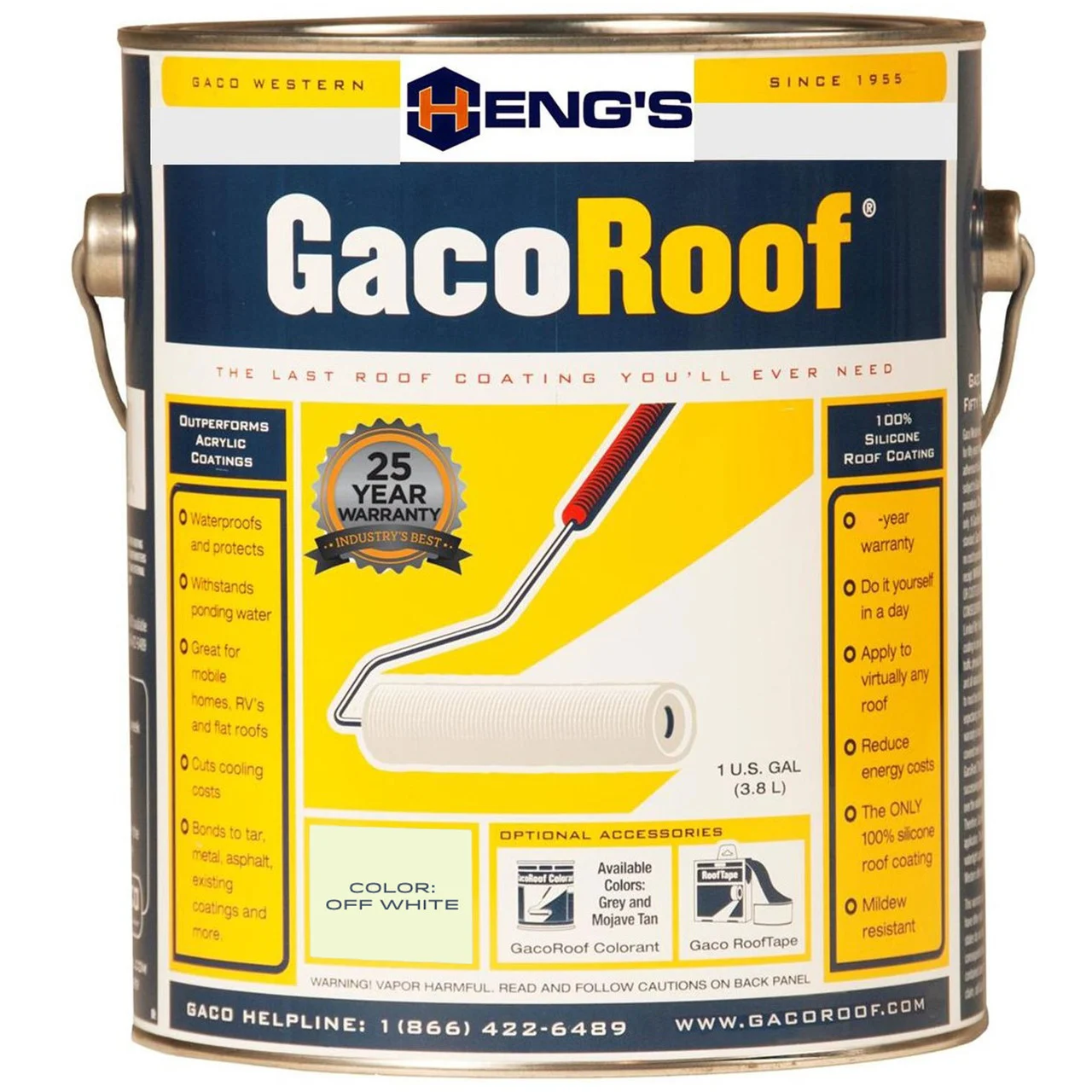 Heng's HGR1600-1 GacoRoof Silicone Base Coat - Gallon, Off-White - HGR1600-1