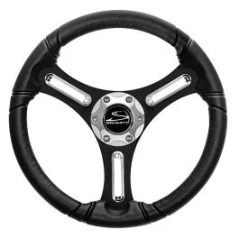 Schmitt Marine Torcello 14" Wheel - 03 Series - Polyurethane Wheel W/Chrome Spoke Inserts & Cap - Black Brushed Spokes - 3/4" - Retail Packaging
