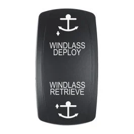 Pacer Actuator - 'Windlass Dply/Rtrv' F/V Series Contura Switches - Black - Laser Etched (Top/Bottom Light)