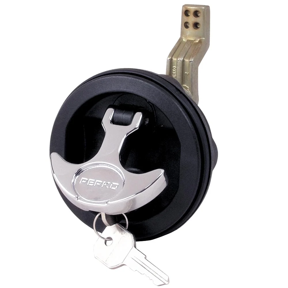 Perko Surface Mount & Latch - Black Body, Chrome Handle, Offset Cam Bar, 3/4" - 2-3/8" – Marine Boat Replacement Part