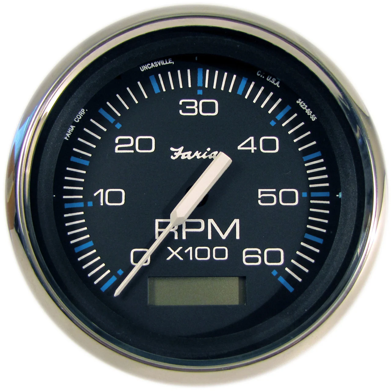 Faria 33732 Chesapeake Stainless Steel Tachometer with Hourmeter (6000 RPM) - 4", Black - 33732