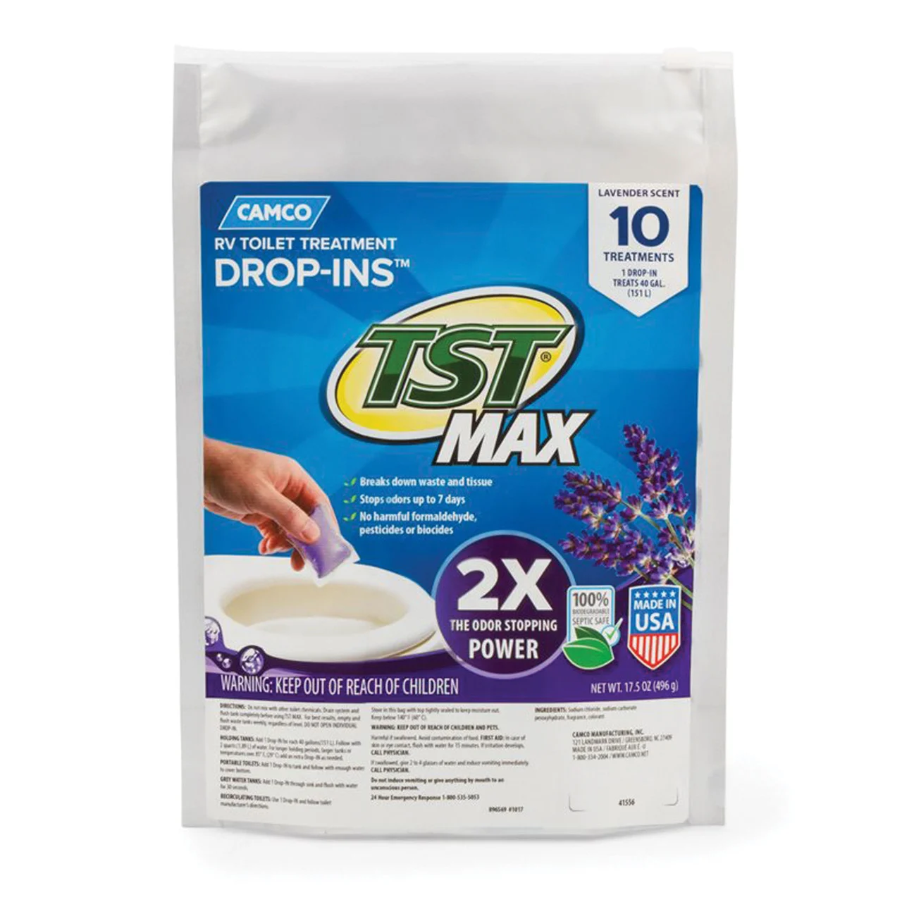 Camco 41556 TST Max Drop-Ins - Lavender Scent, Pack of 10 - 41556