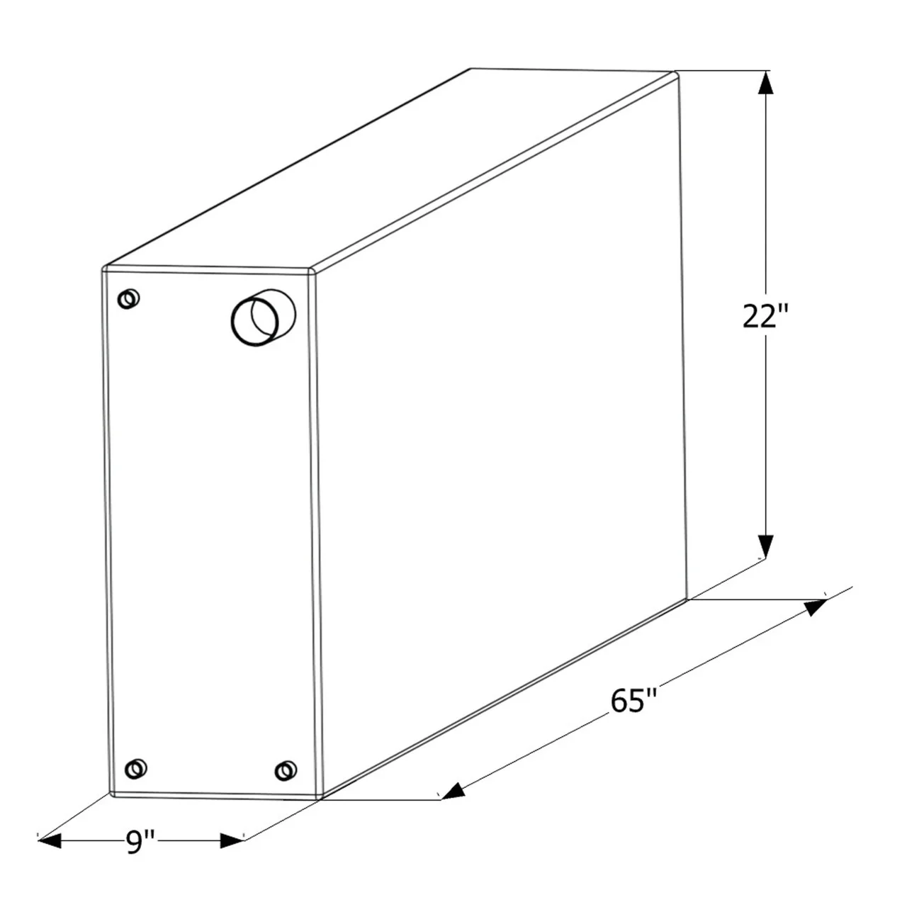 Icon 12458 Fresh Water Tank with 1/2" FTP and 1-1/4" Filler WT2458 - 65" x 9" x 22", 51 Gallon - 12458