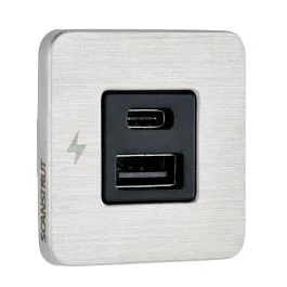 Scanstrut Tile Usb-A/Usb-C Interior Charging Socket - 12/24v - Stainless Steel Bezel