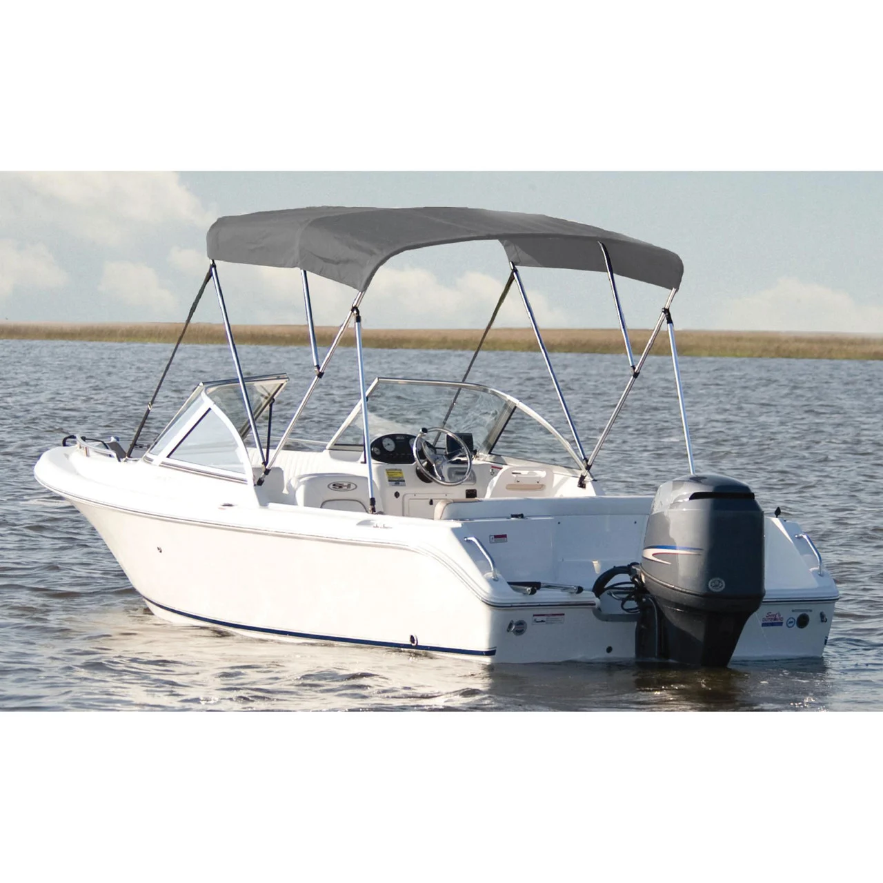 Carver A5481TB-10 Fully Assembled 3-Bow Round Tube Sunbrella Bimini Complete Top Kit - Gray, 79" - 84" Widths - A5481TB-10
