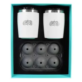 Toadfish Non-Tipping 10oz White Rocks Tumblers W/Ice Ball Tray - 2 Tumblers