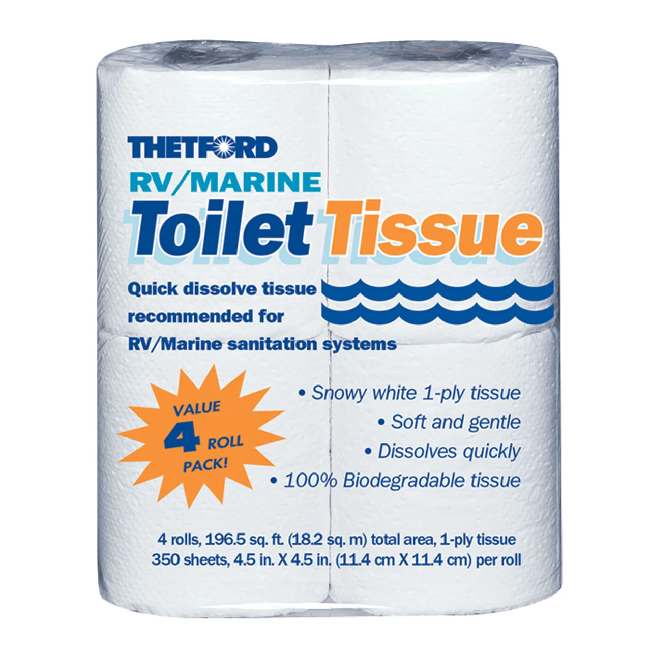 Thetford 20804 RV/Marine Toilet Tissue - 1-Ply, 4-Pack - 20804