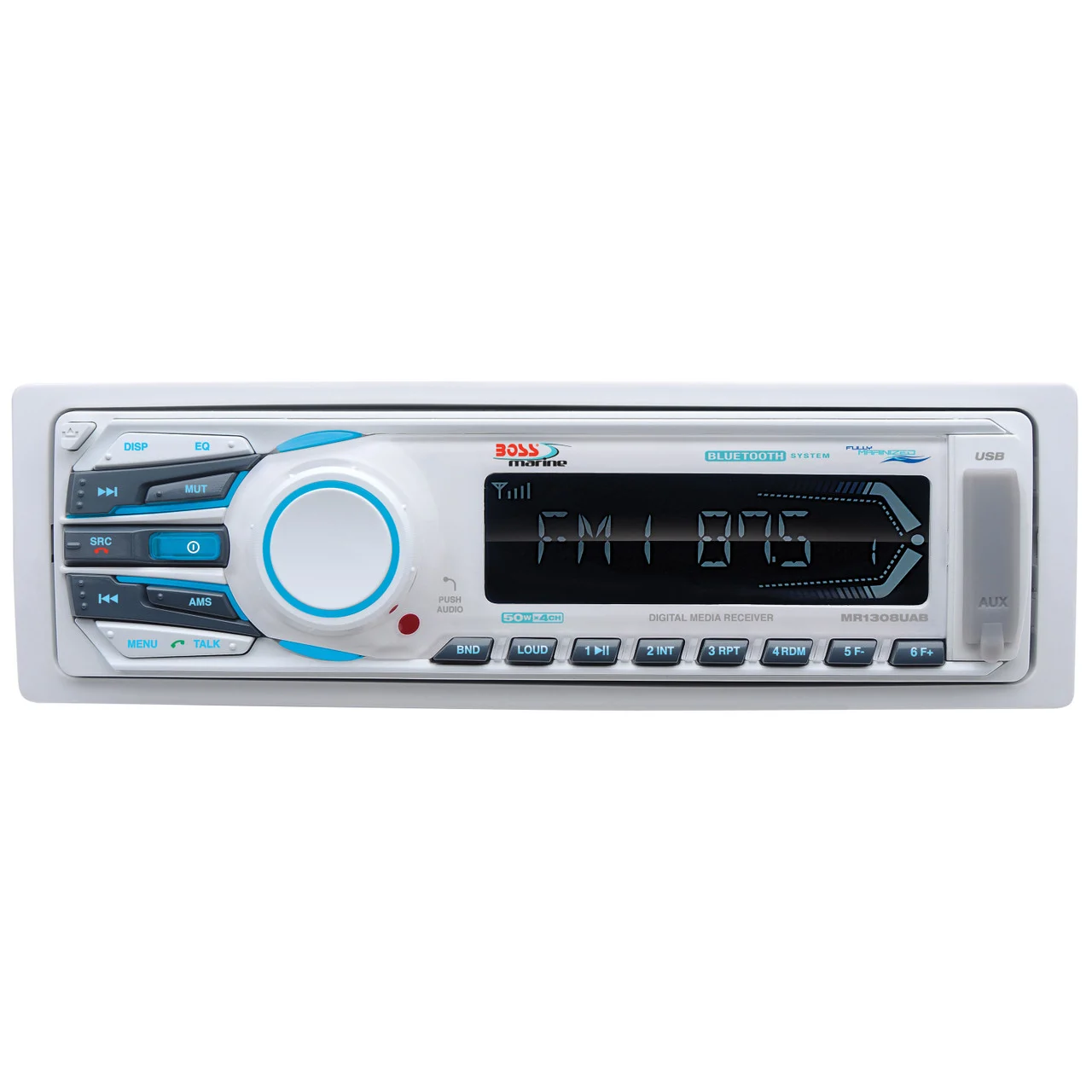 Boss Audio Systems MR1308UAB AM/FM/MP3 Compatible Multimedia Bluetooth Receiver with Detachable Panel - No CD/DVD, White - MR1308UAB