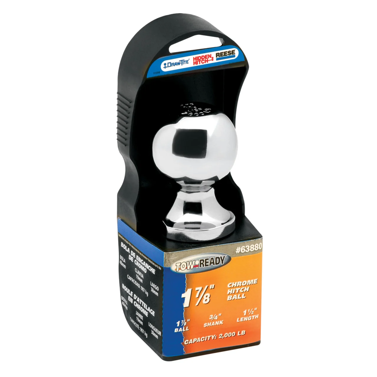 Reese 63880 Chrome Hitch Ball - 1-7/8" x 3/4" x 1-1/2", 2,000 lbs. - 63880
