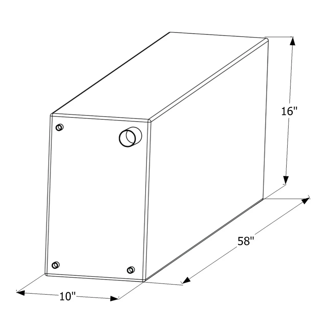 Icon 12457 Fresh Water Tank with 1/2" FTP and 1-1/4" Filler WT2457 - 58" x 10" x 16", 38 Gallon - 12457