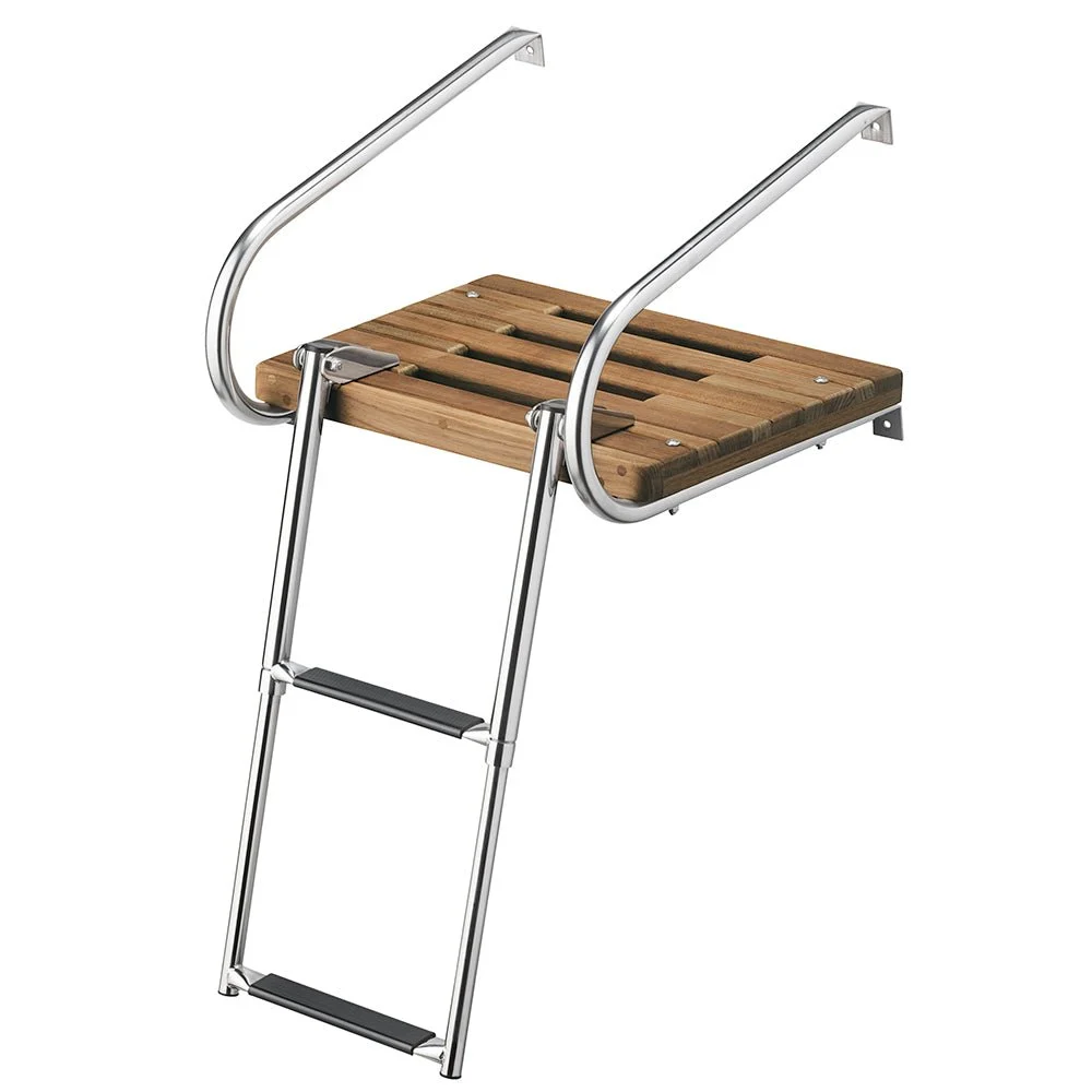 Whitecap Outboard Teak Swim Platform w/2-Step Telescoping Ladder f/Boats w/Inboard/Outboard Motors