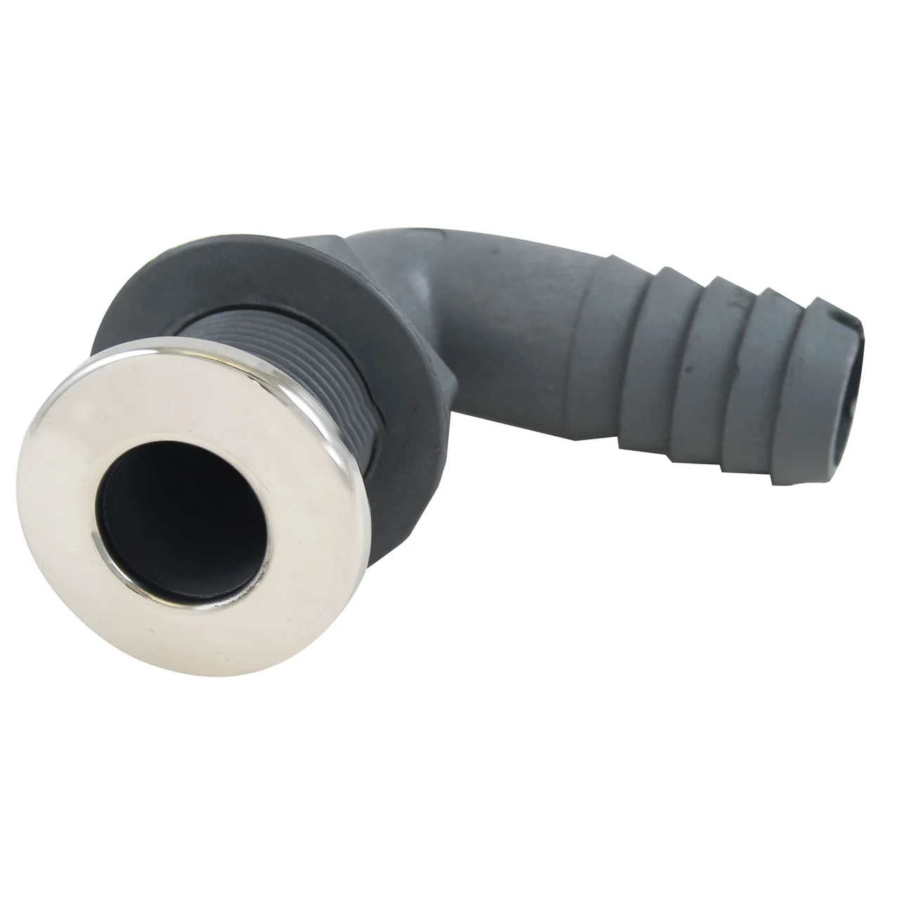 Whitecap S-3808C Stainless Steel / Nylon Thru-Hull with Barb - 3/4" Hose Size, 90° - S-3808C