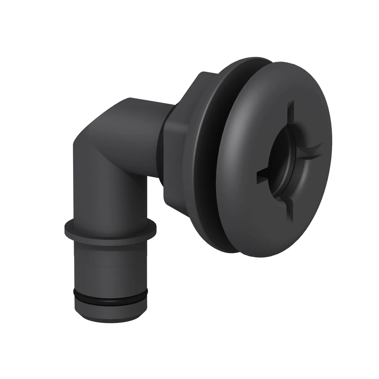 Flow-Rite MA-027-QLB Qwik-Lok Flanged Thru-Hull 3/4" Fitting - Elbow, Black - MA-027-QLB
