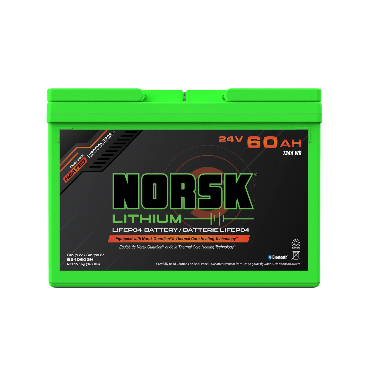 Norsk B24060gh 24v 60ah Heated Lifepo4 Lithium Trolling Motor Battery - B24060GH