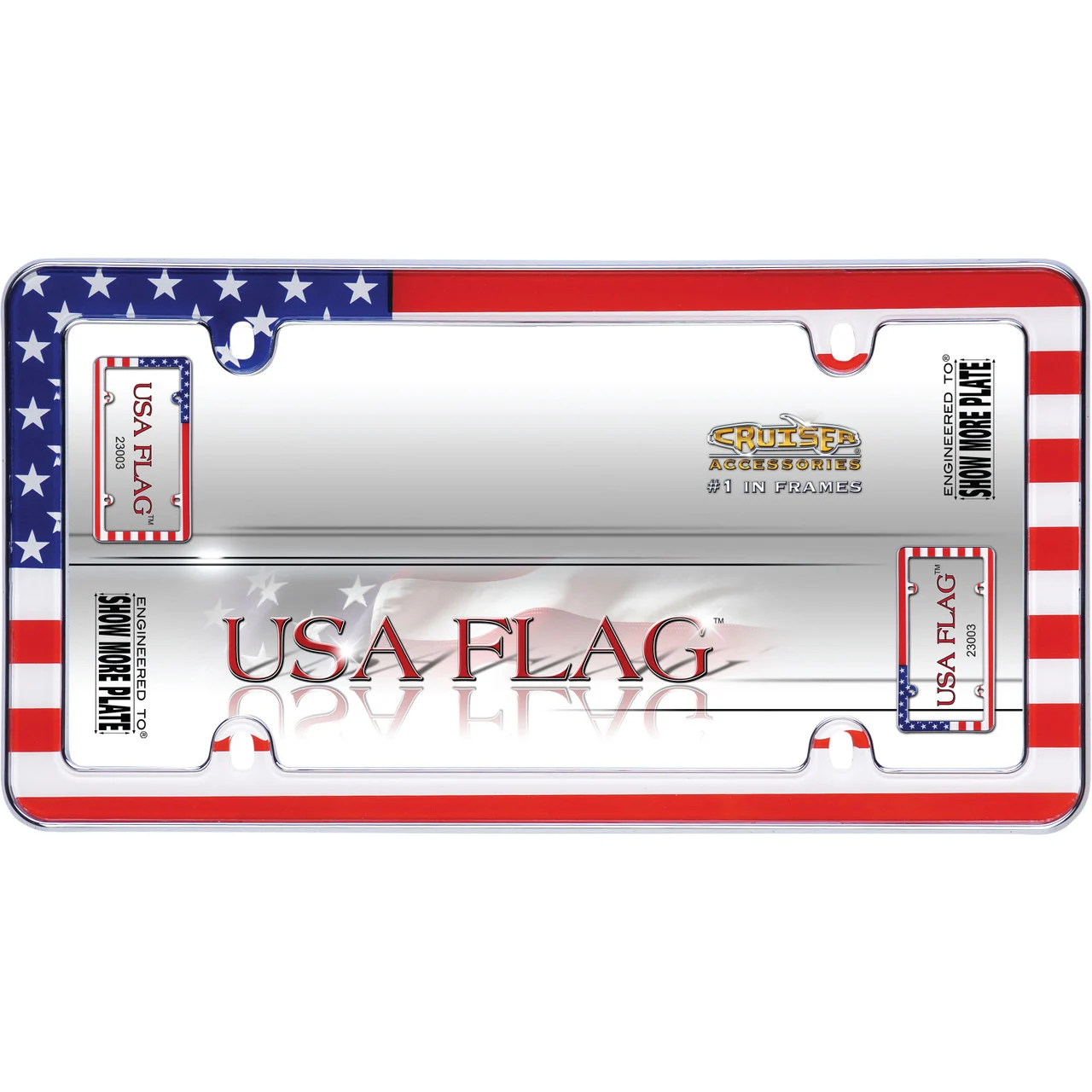 Cruiser Accessories 23003 USA Flag License Plate Frame - Chrome - 23003